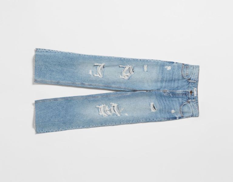 Bershka Ripped Weite-leg ’90s Jeans Damen Hellblau | 2gKrQKuN4yX