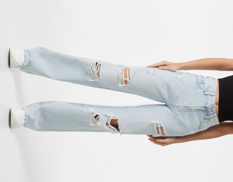 Bershka Ripped Weite-leg ’90s Jeans Damen Hellblau | QCf3rJVehMR