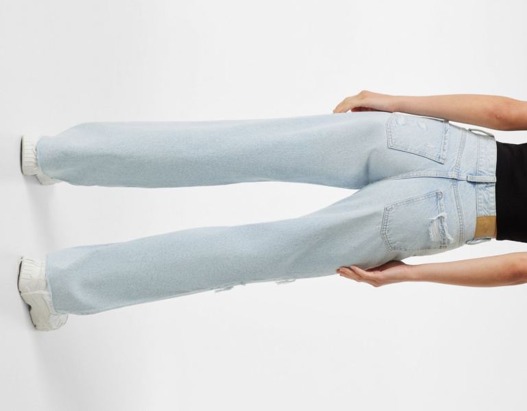 Bershka Ripped Weite-leg ’90s Jeans Damen Hellblau | QCf3rJVehMR