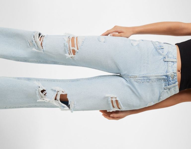 Bershka Ripped Weite-leg ’90s Jeans Damen Hellblau | QCf3rJVehMR