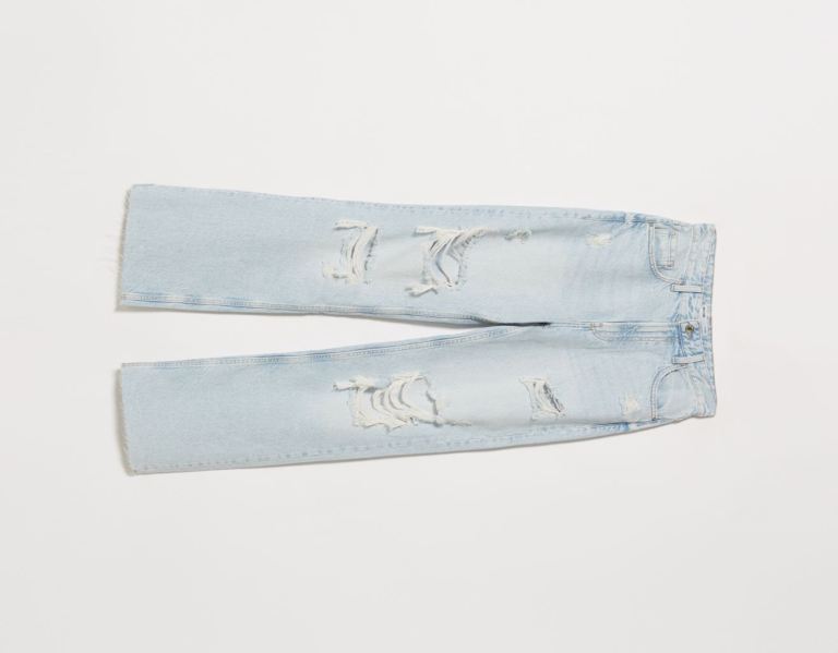 Bershka Ripped Weite-leg ’90s Jeans Damen Hellblau | QCf3rJVehMR