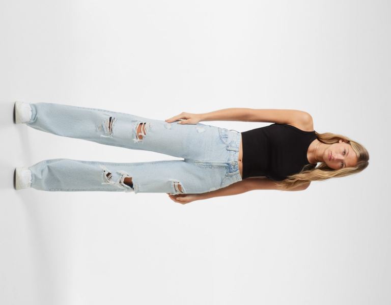 Bershka Ripped Weite-leg ’90s Jeans Damen Hellblau | QCf3rJVehMR