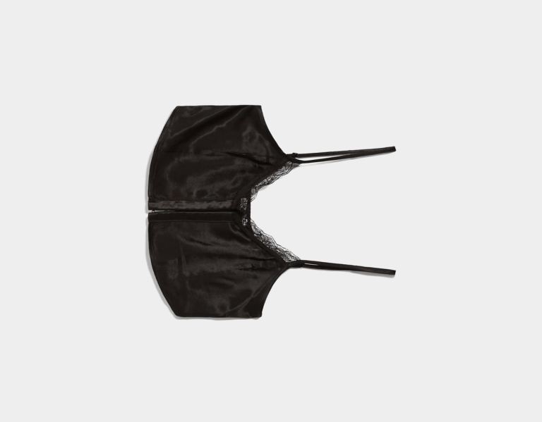 Bershka Satin Finish Crop With Blonde Spitze Detail Oberteile Damen Schwarz | vyD1TVj2n8X