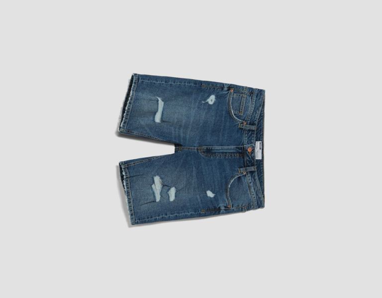 Bershka Schlank Denim Bermuda With Rips Kurze Hose Herren Blau | Z1Gx2AWnIea