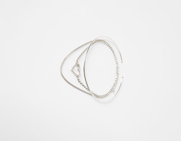 Bershka Set Of 3 Choker Necklaces: Solid, Chain, Heart Schmuck Damen Silber | 6fTEP81xBME