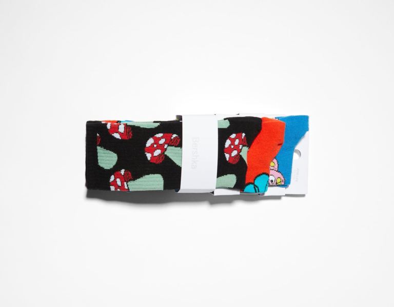 Bershka Set Of 3 Funny Print Socken Herren Schwarz | TQRqvER6W96