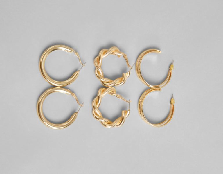 Bershka Set Of 3 Pairs Of Double Textured Hoop Earrings Schmuck Damen Gold | OQdDioKBNaK