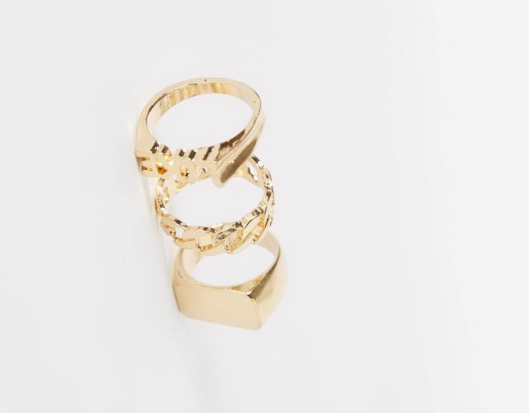 Bershka Set Of 3 Rings With Details Schmuck Herren Gold | 2AnLMLsj2Rc