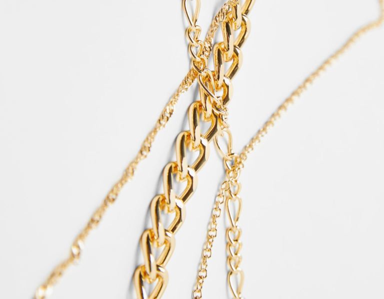 Bershka Set Of 4 Basic Chain Necklaces Schmuck Damen Gold | b8RRl2WUveW