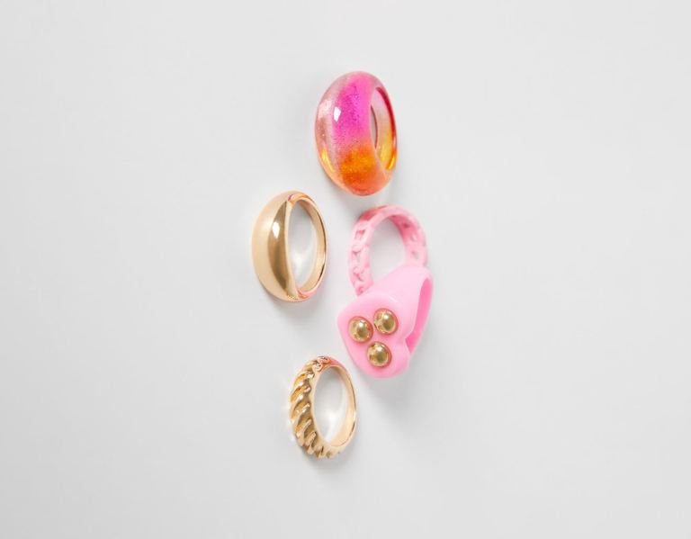 Bershka Set Of 5 Glitter Rings Schmuck Damen Gold | CK32iPyuiWZ