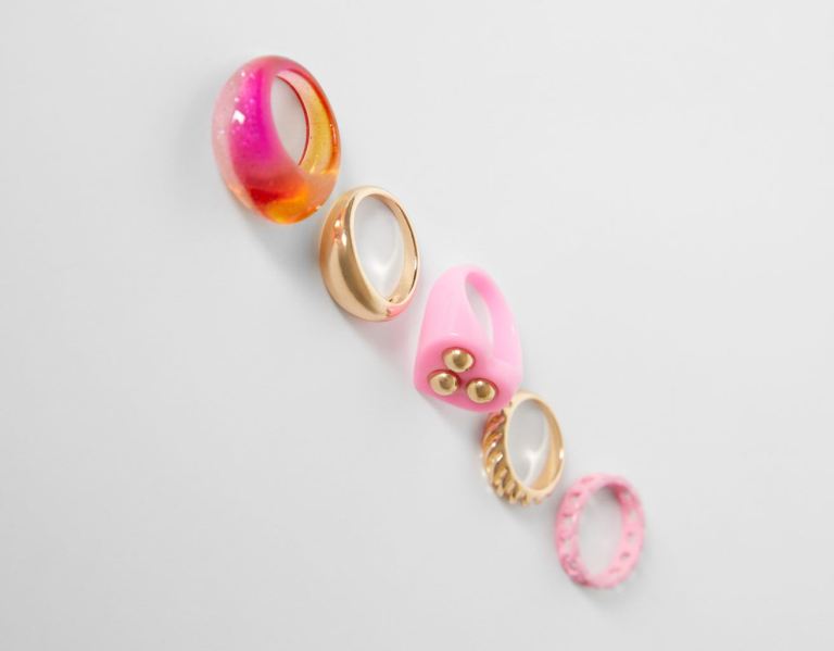 Bershka Set Of 5 Glitter Rings Schmuck Damen Gold | CK32iPyuiWZ