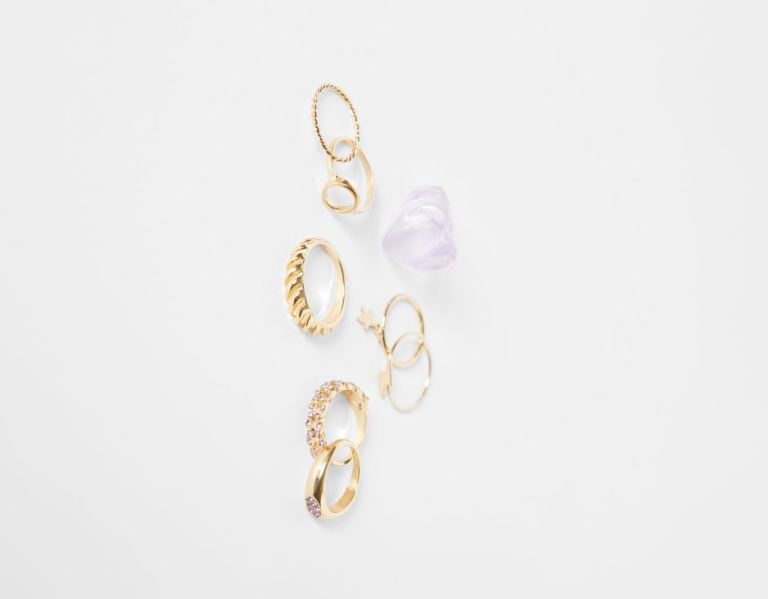 Bershka Set Of 8 Bejeweled Heart Rings Schmuck Damen Gold | P3ntjvlHWpe