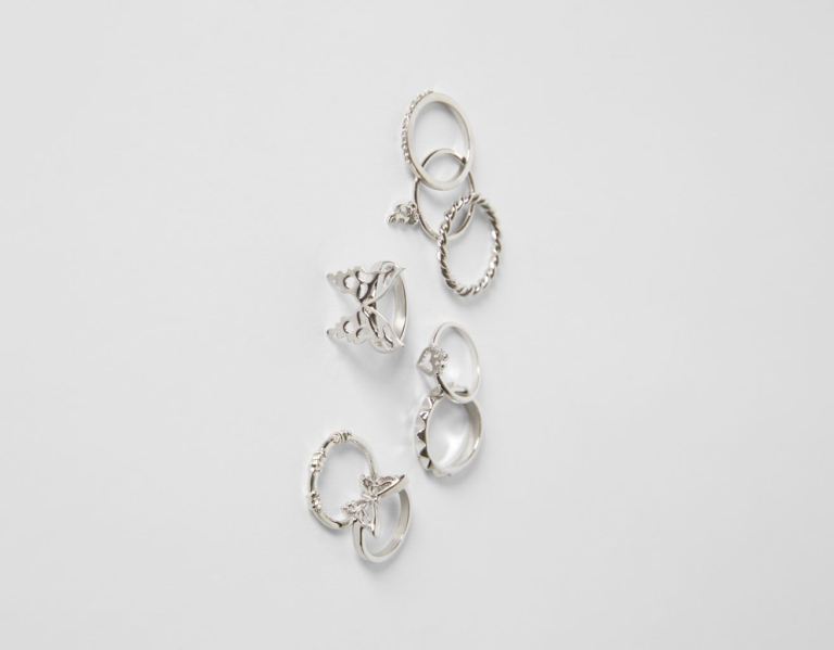 Bershka Set Of 8 Butterfly Rings Schmuck Damen Silber | 5LryweEPXBt