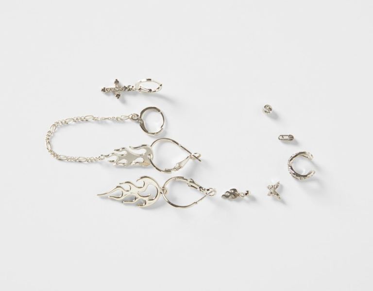 Bershka Set Of 8 Ear Cuff Cross And Butterfly Earrings Schmuck Damen Silber | 7wnOcyFdtBl