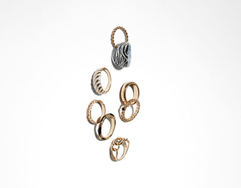 Bershka Set Of 8 Zebra Rings Schmuck Damen Gold | QDaoB1pPguf