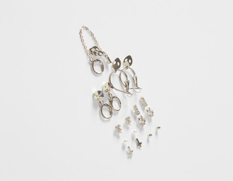 Bershka Set Of 9 Cross Earrings Schmuck Damen Silber | Lrh7qq4jnuk