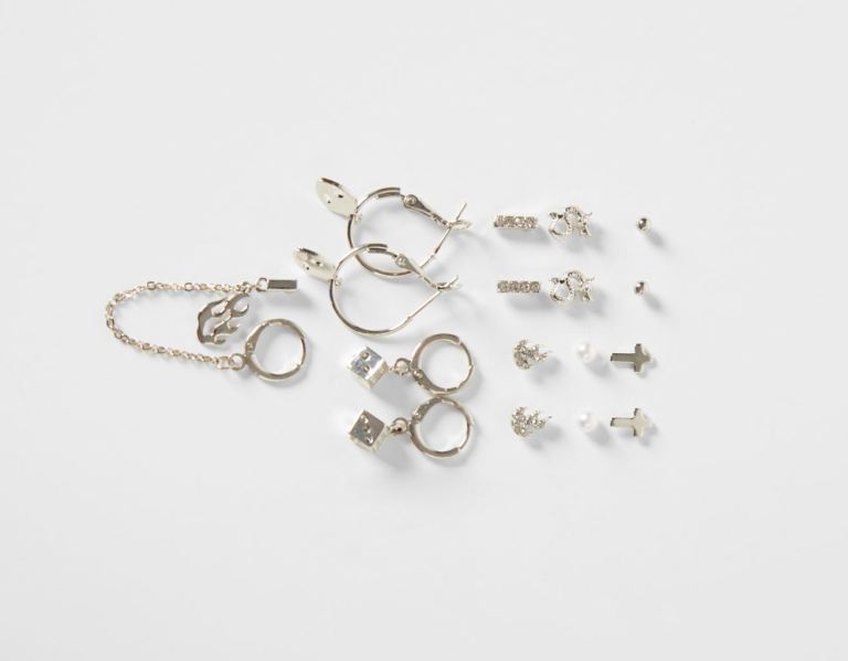 Bershka Set Of 9 Cross Earrings Schmuck Damen Silber | Lrh7qq4jnuk