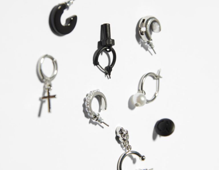 Bershka Set Of 9 Cross Earrings Schmuck Herren Silber | PGNKHWUepBe