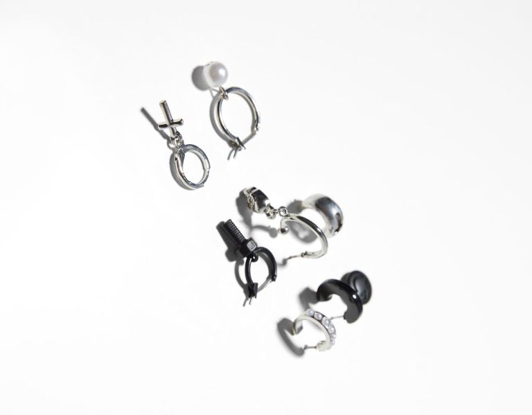 Bershka Set Of 9 Cross Earrings Schmuck Herren Silber | PGNKHWUepBe