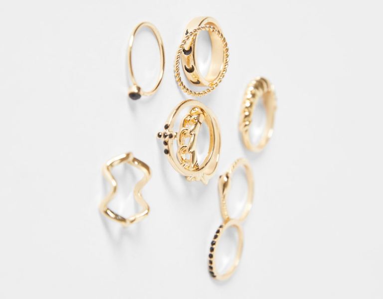 Bershka Set Of 9 Rhinestone Cross Rings Schmuck Damen Gold | JFaOoM5BYKj