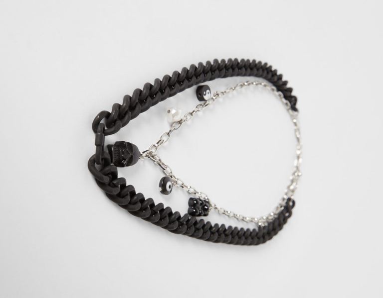 Bershka Skull Chain Necklace Schmuck Herren Schwarz | 3u7yjTWCdeQ