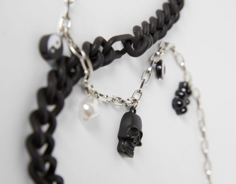 Bershka Skull Chain Necklace Schmuck Herren Schwarz | 3u7yjTWCdeQ