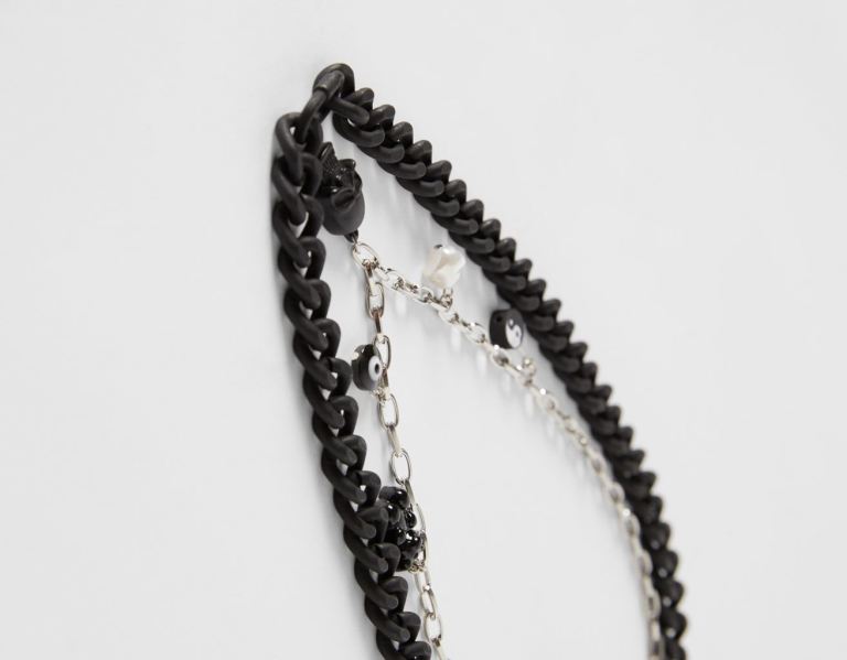 Bershka Skull Chain Necklace Schmuck Herren Schwarz | 3u7yjTWCdeQ