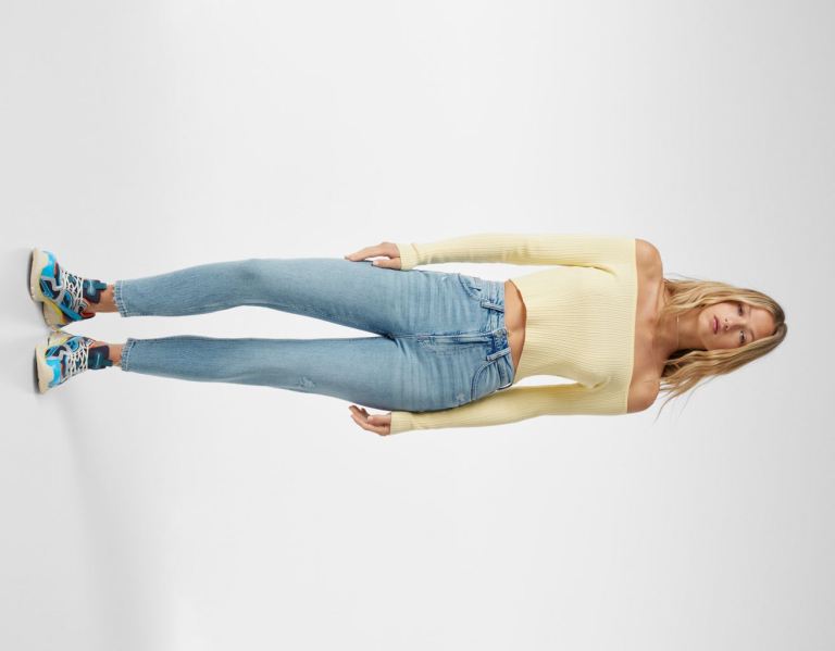 Bershka Slim Kompfort Fit Mom Jeans Damen Hellblau | KQCmy5E3iiZ