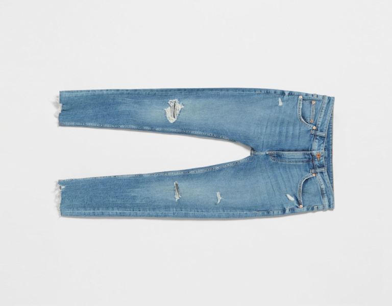 Bershka Super Schlank Ripped Jeans Herren Hellblau | KJNqWHcBc0U