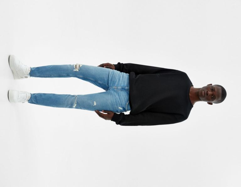 Bershka Super Schlank Ripped Jeans Herren Hellblau | KJNqWHcBc0U