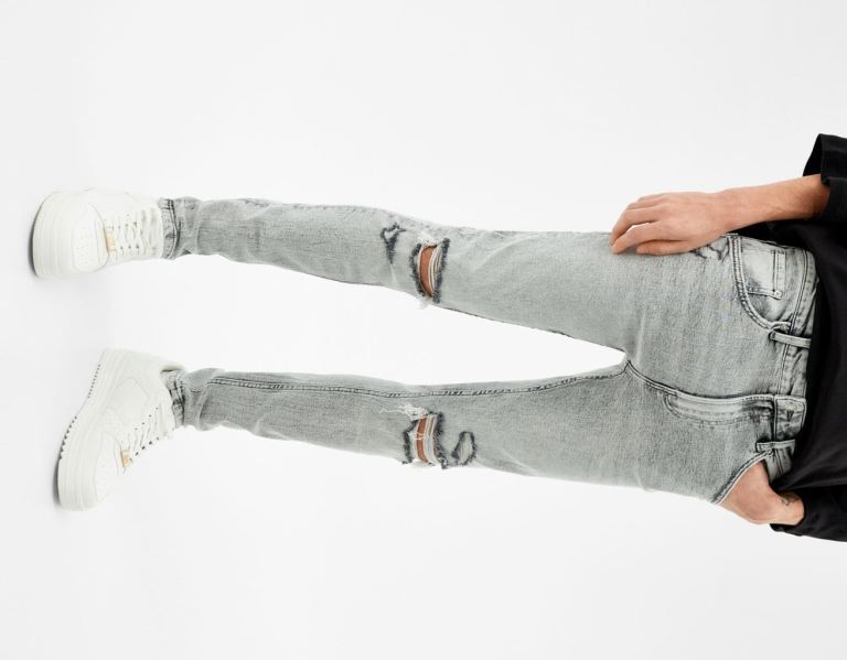 Bershka Super Schlank Ripped Jeans Herren Grau | KmcIkKDv7NK