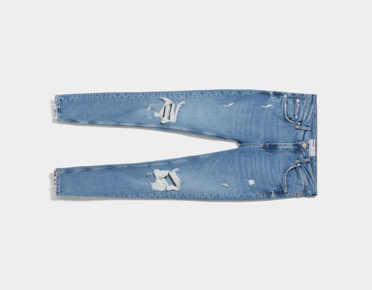 Bershka Super Schlank Ripped Jeans Herren Hellblau | YfTwO2VN6c4