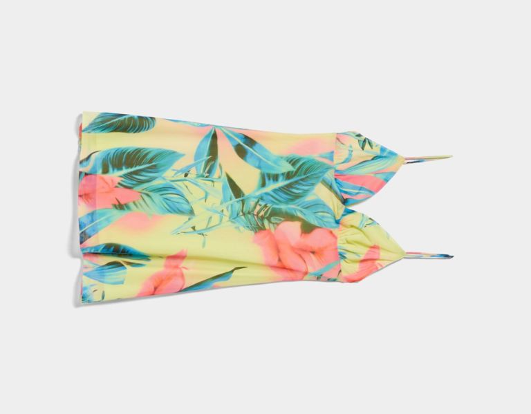 Bershka Tropical Print Mini With Straps Kleider Damen Hellgrün | 9HMSeK6P7Rf