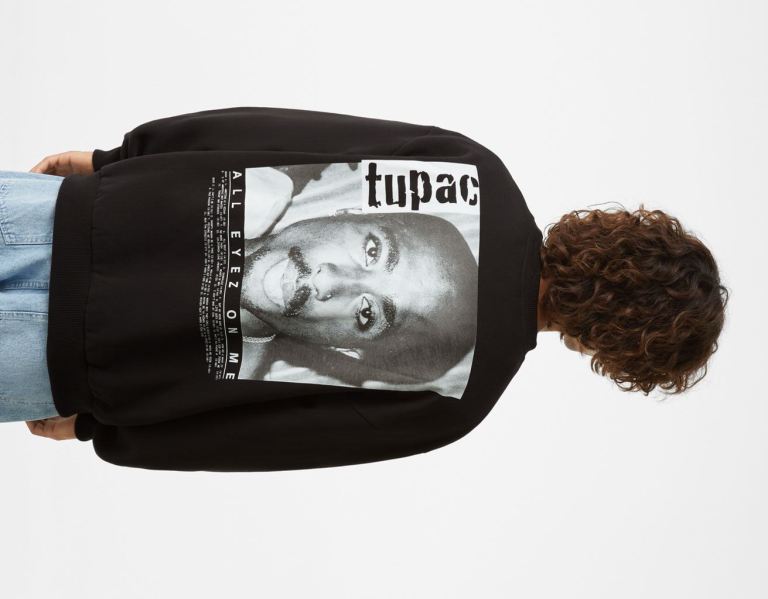 Bershka Tupac Crew Neck Sweatshirts Herren Schwarz | 9NuCJaucVtg