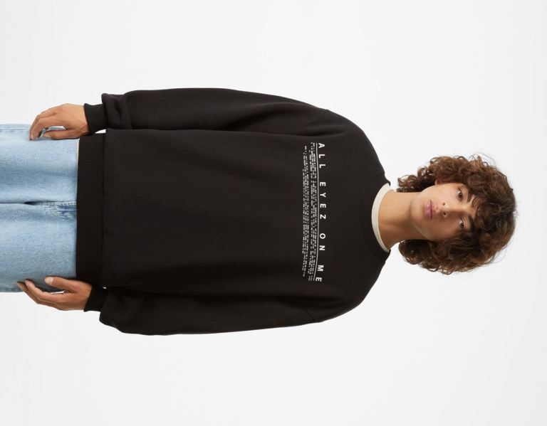 Bershka Tupac Crew Neck Sweatshirts Herren Schwarz | 9NuCJaucVtg