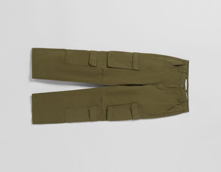 Bershka Twill Multi-pocket Cargo Hose Damen Khaki | Ioe2584NVd1