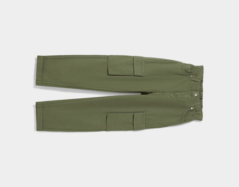 Bershka Twill Pants With Gathered Taille Cargo Damen Khaki | YecnzwFN048