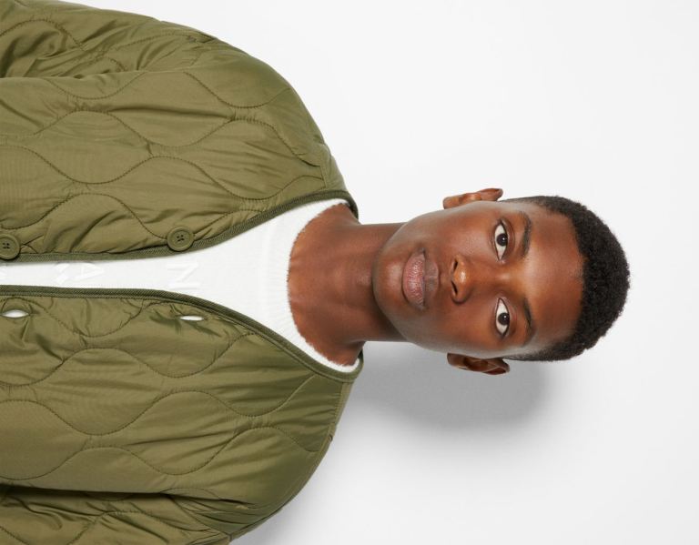 Bershka V-neck Gesteppt Jacke Herren Khaki | B1ZXH1SVfd7