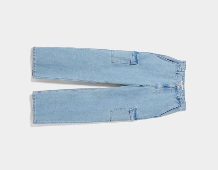 Bershka Weite-leg Cargo Jeans Damen Hellblau | dzCuggGlDHe