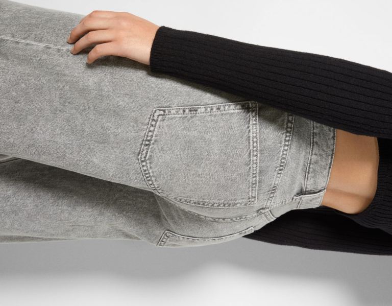 Bershka Weite-leg Jeans Damen Grau | gEaYLGFpY1W