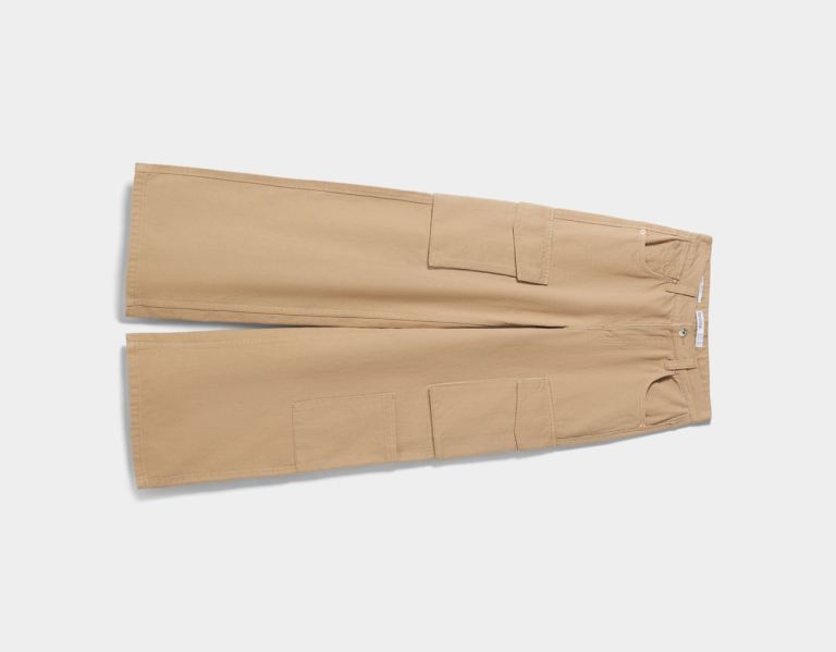 Bershka Weite-leg Twill Pants Cargo Damen Braun | s89zbwz2cfw