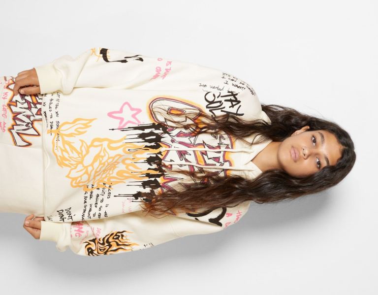 Bershka With Graffiti Print Hoodie Damen Weiß | P7qVcLBvgCW