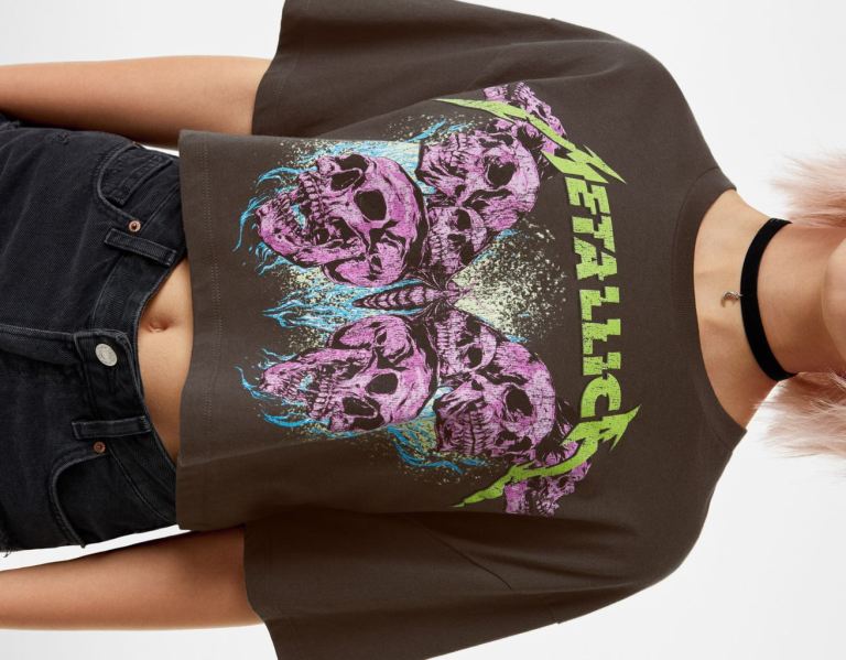 Bershka With Metallica Print T-shirts Damen Schwarz | GrA0iJn9NXg