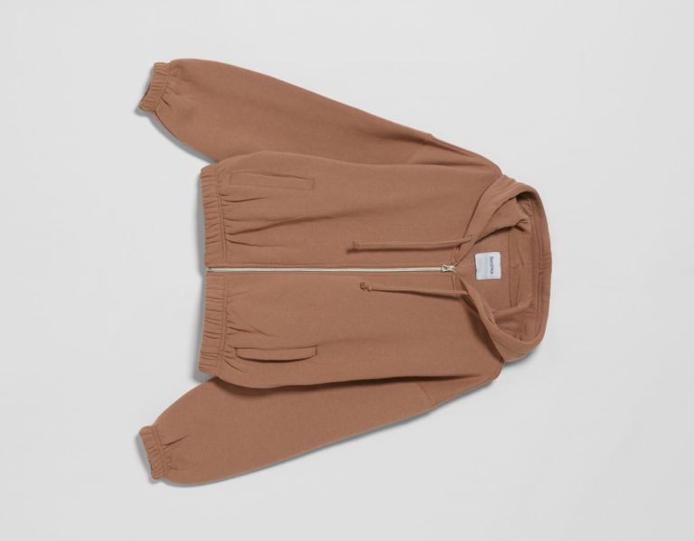 Bershka Zip-up Hoodie Damen Braun | fOoBTRkfUdw